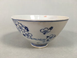 Japanese Porcelain Rice Bowl Vtg Blue White Sometsuke Plum Blossom PP443