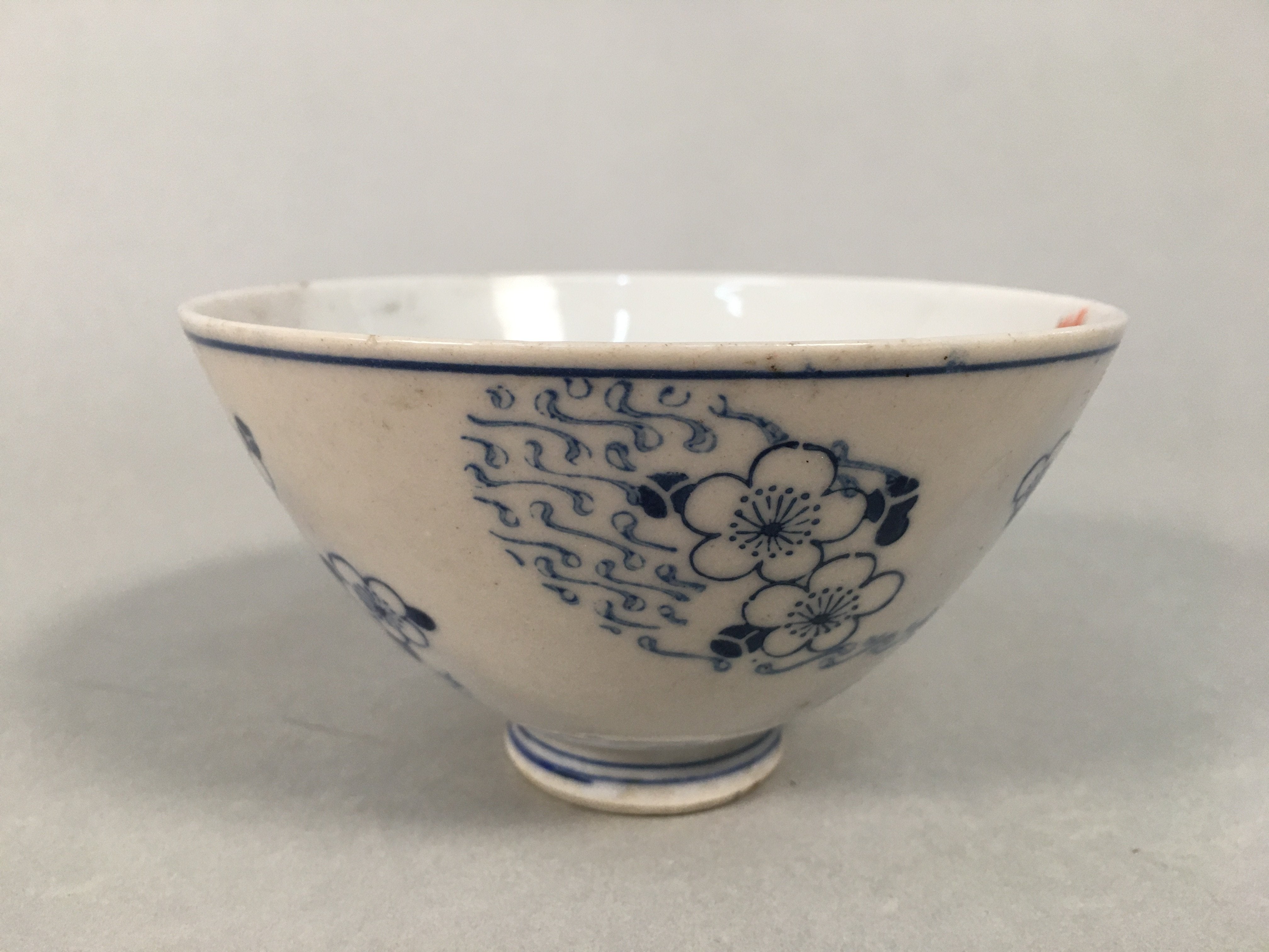 Japanese Porcelain Rice Bowl Vtg Blue White Sometsuke Plum Blossom PP443