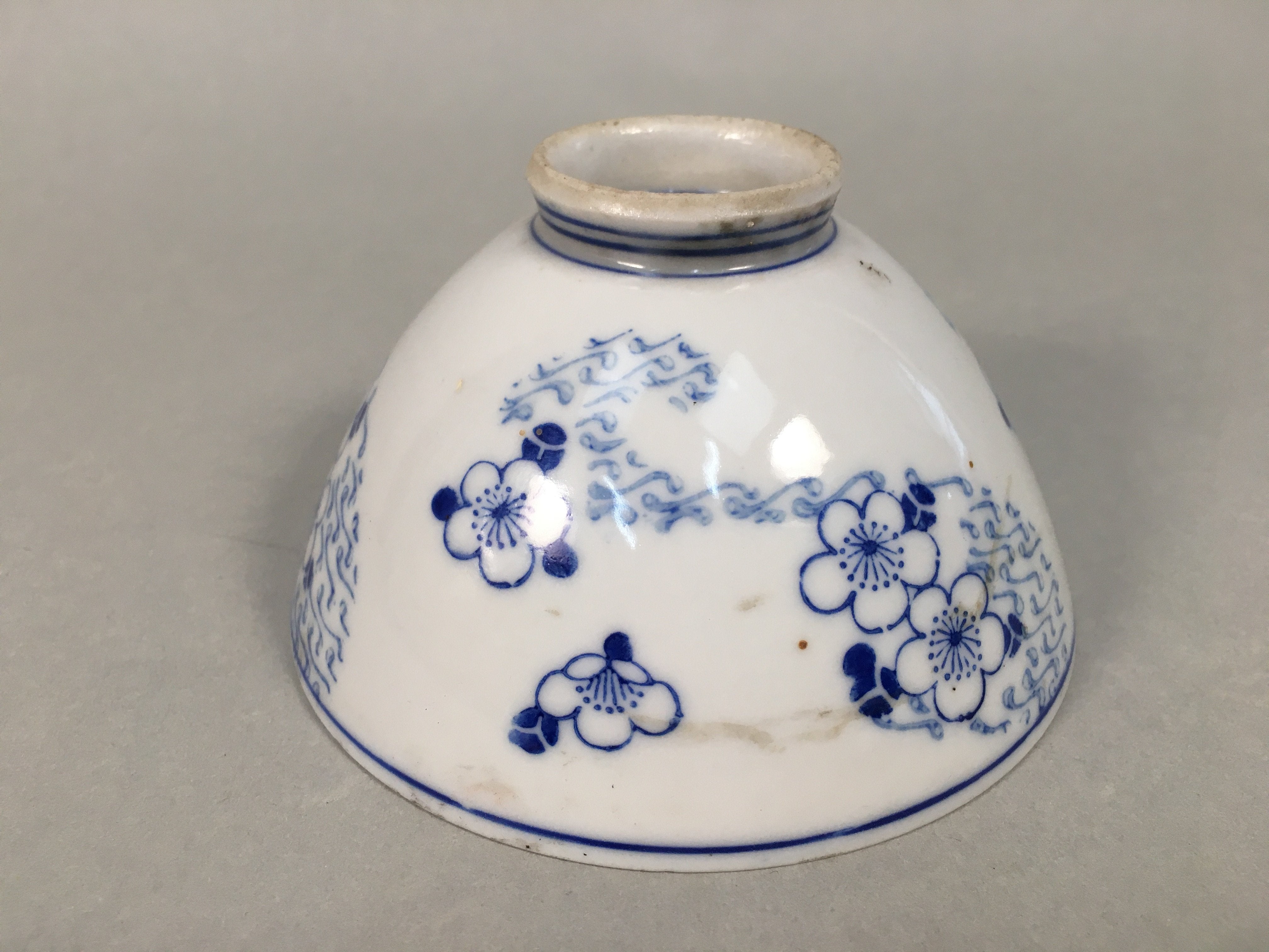 Japanese Porcelain Rice Bowl Vtg Blue White Sometsuke Plum Blossom PP443