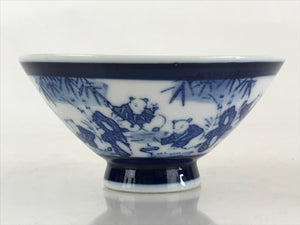 Japanese Porcelain Rice Bowl Vtg Blue sometsuke Chinese Children Chawan White PY