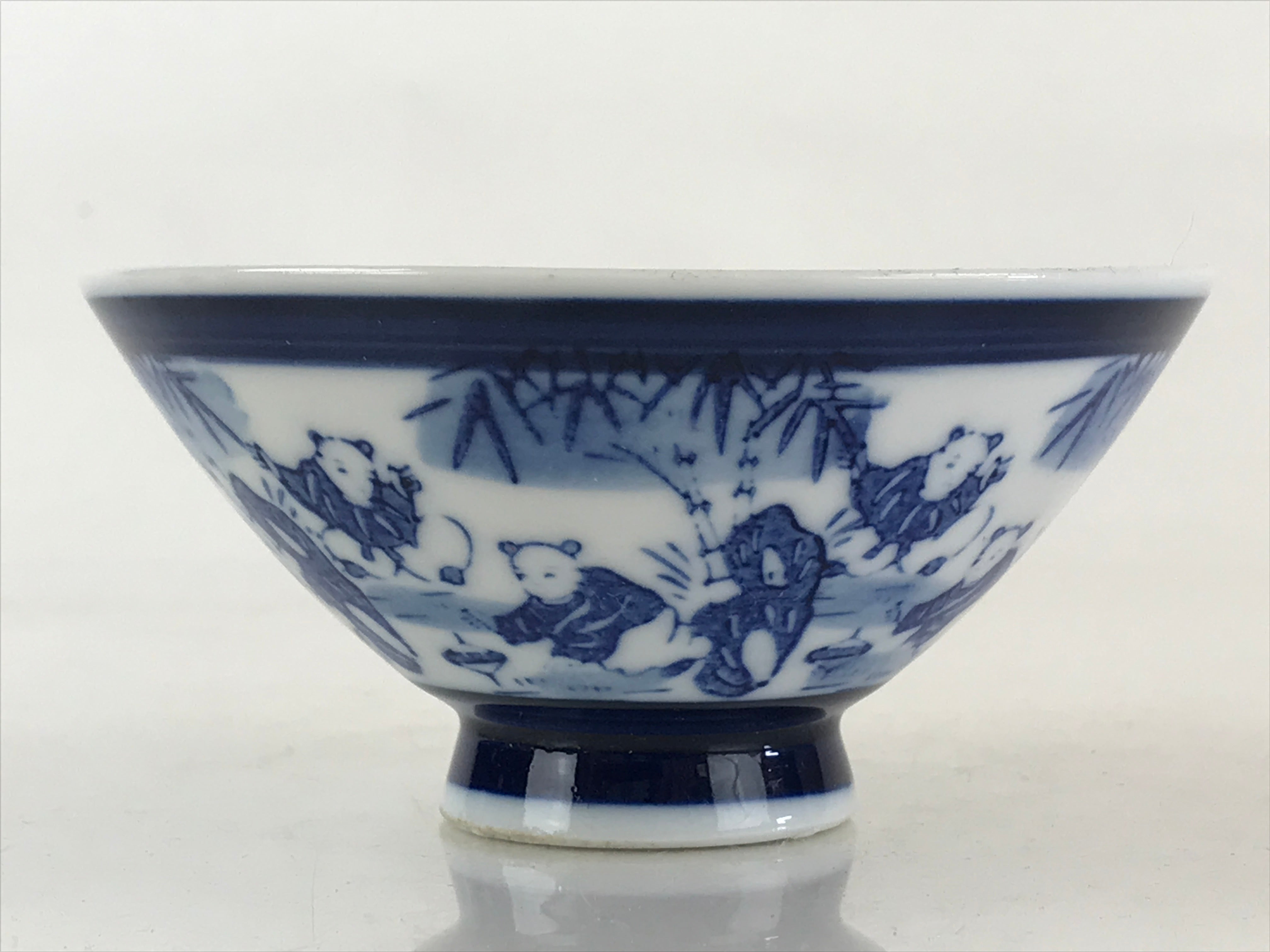 Japanese Porcelain Rice Bowl Vtg Blue sometsuke Chinese Children Chawan White PY