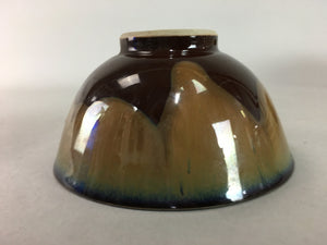 Japanese Porcelain Rice Bowl Vtg Brown Chawan Shiny Smooth Flowing PT773