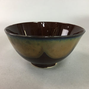 Japanese Porcelain Rice Bowl Vtg Brown Chawan Shiny Smooth Flowing PT773
