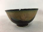 Japanese Porcelain Rice Bowl Vtg Brown Chawan Shiny Smooth Flowing PT774