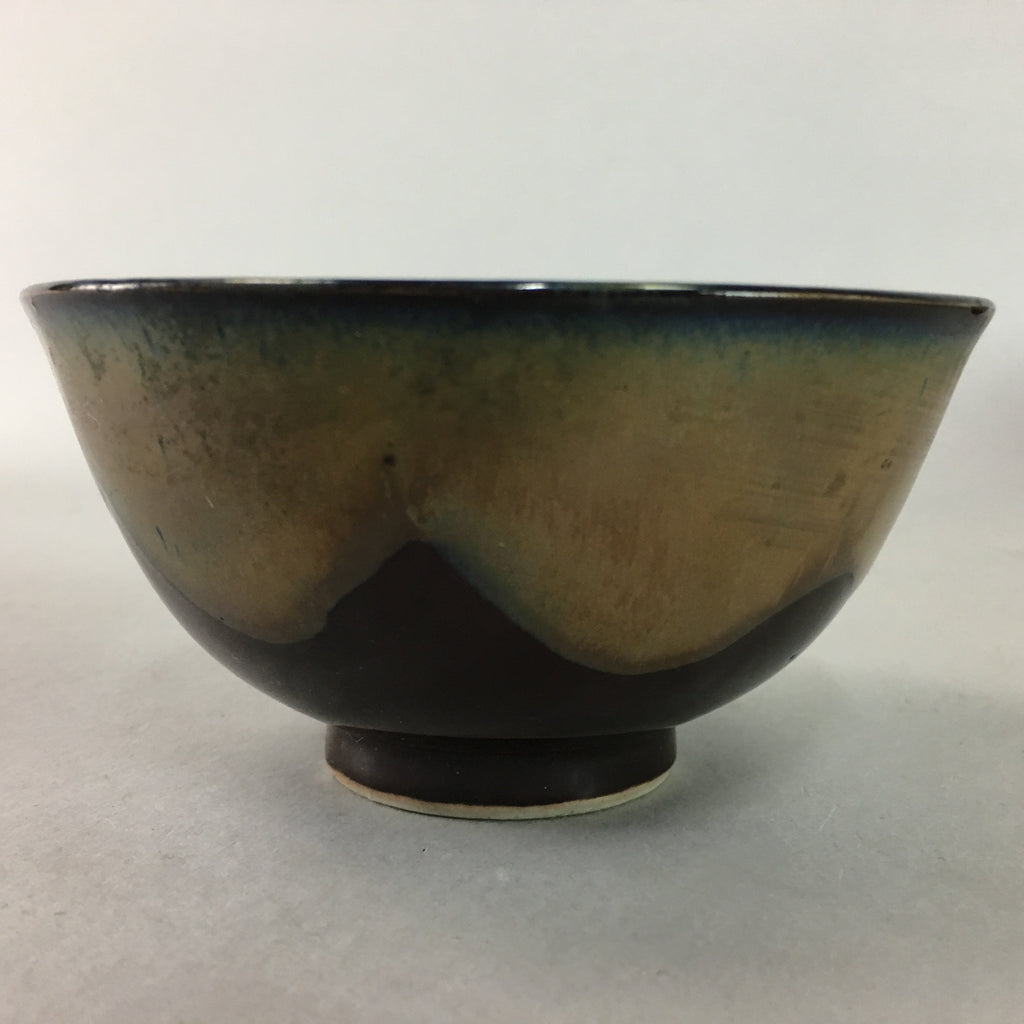Japanese Porcelain Rice Bowl Vtg Brown Chawan Shiny Smooth Flowing PT774