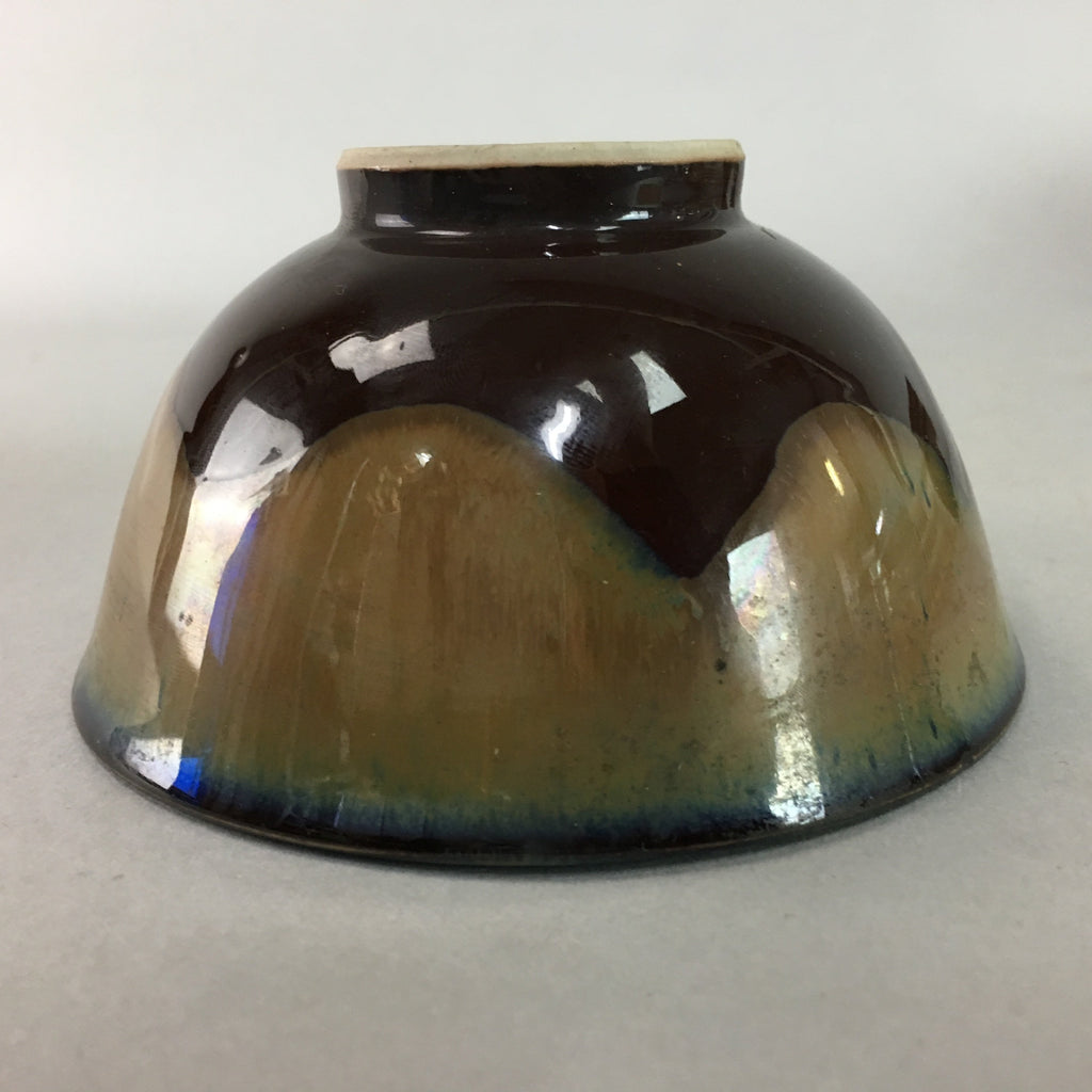 Japanese Porcelain Rice Bowl Vtg Brown Chawan Shiny Smooth Flowing PT774