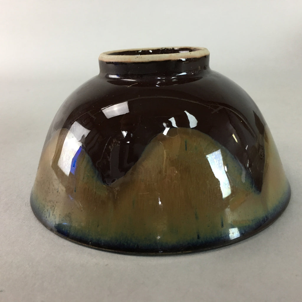 Japanese Porcelain Rice Bowl Vtg Brown Chawan Shiny Smooth Flowing PT774