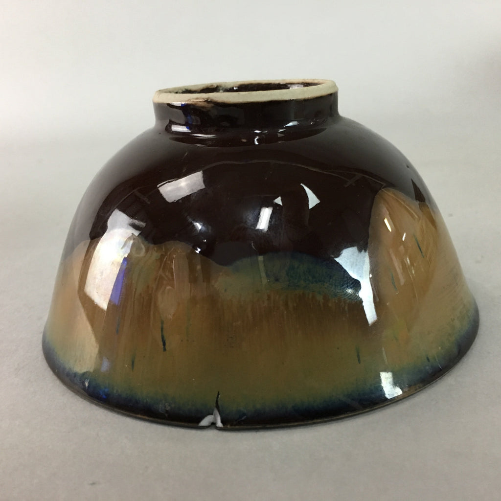 Japanese Porcelain Rice Bowl Vtg Brown Chawan Shiny Smooth Flowing PT774
