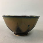 Japanese Porcelain Rice Bowl Vtg Brown Chawan Shiny Smooth Flowing PT776