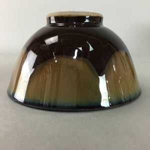 Japanese Porcelain Rice Bowl Vtg Brown Chawan Shiny Smooth Flowing PT776