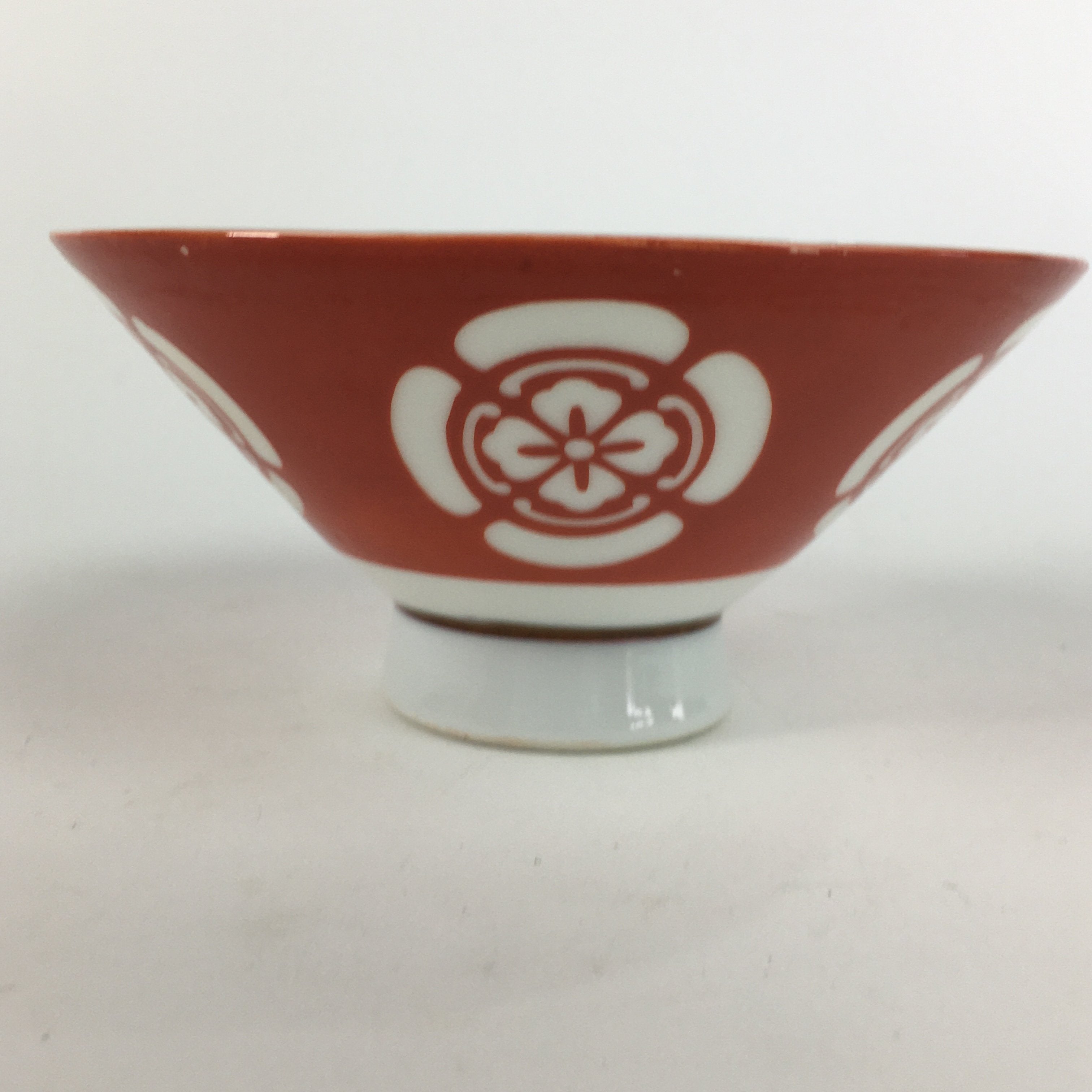 Japanese Porcelain Rice Bowl Vtg Chawan Bikochina Red Flower Sometsuke QT113