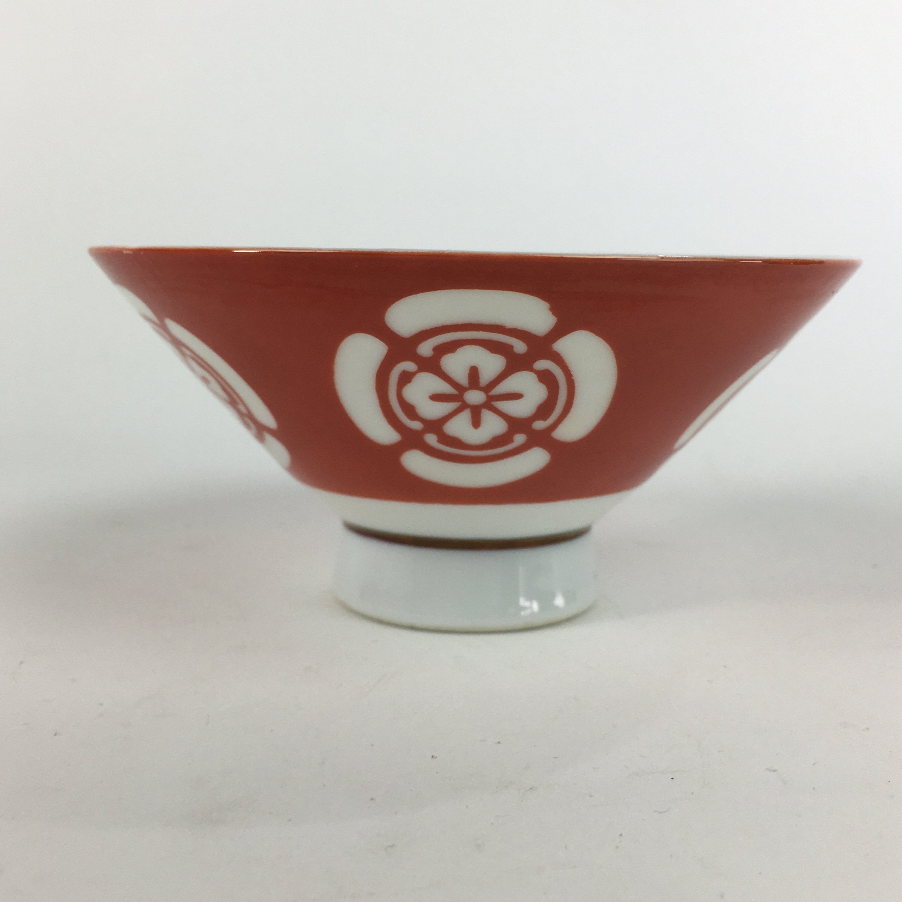 Japanese Porcelain Rice Bowl Vtg Chawan Bikochina Red Flower Sometsuke QT113