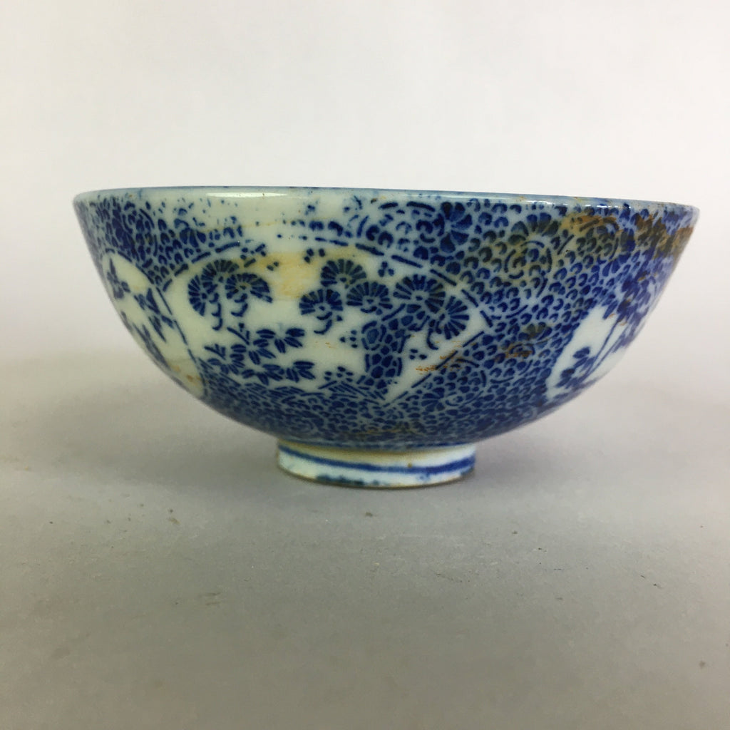 Japanese Porcelain Rice Bowl Vtg Chawan Blue White Bamboo Sometsuke PP476