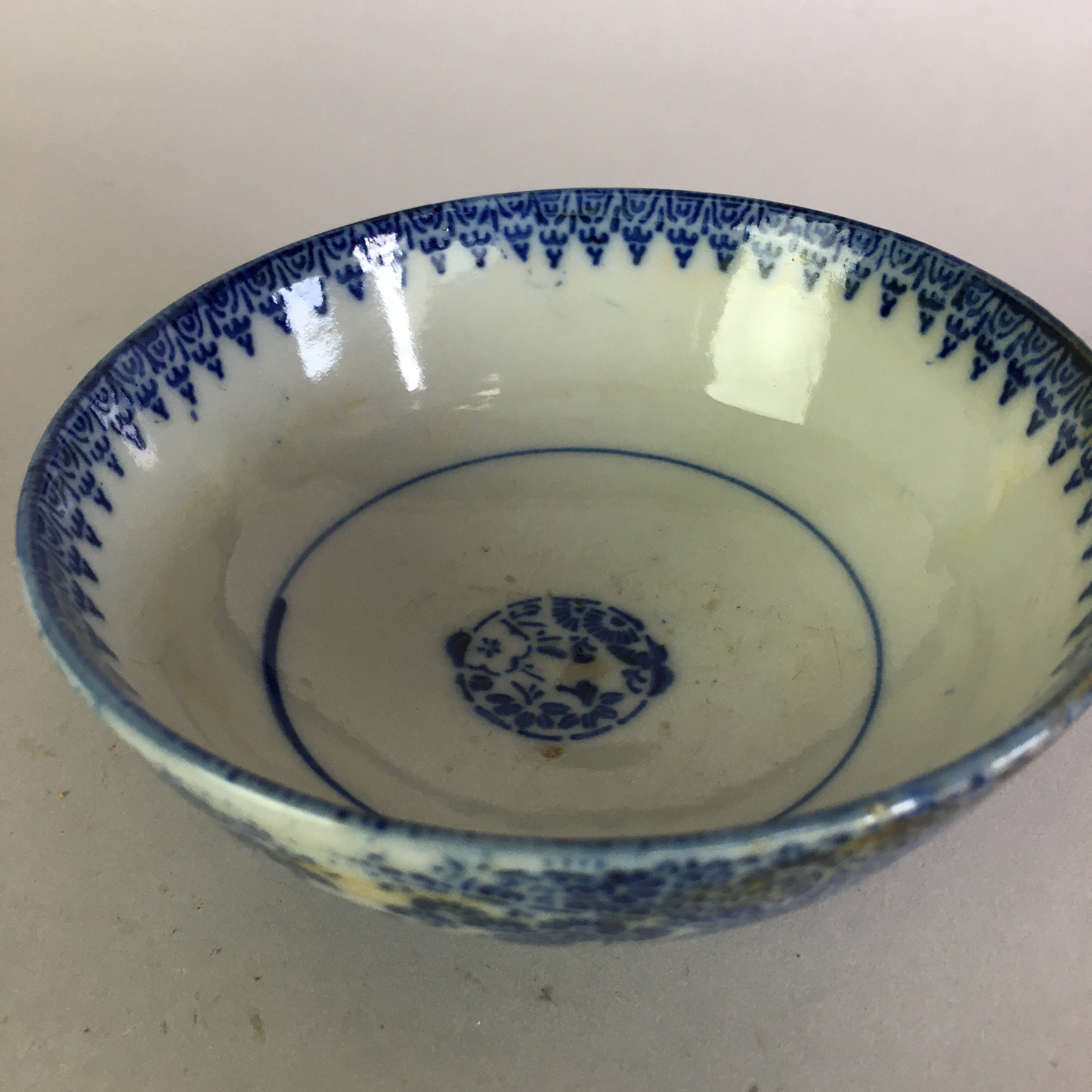 Japanese Porcelain Rice Bowl Vtg Chawan Blue White Bamboo Sometsuke PP476