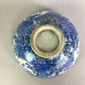 Japanese Porcelain Rice Bowl Vtg Chawan Blue White Bamboo Sometsuke PP476
