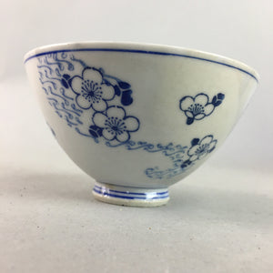 Japanese Porcelain Rice Bowl Vtg Chawan Blue White Floral Sometsuke PP210