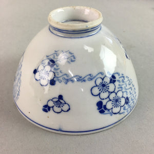 Japanese Porcelain Rice Bowl Vtg Chawan Blue White Floral Sometsuke PP210