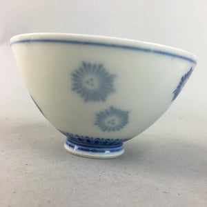 Japanese Porcelain Rice Bowl Vtg Chawan Blue White Floral Sometsuke PP213