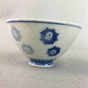 Japanese Porcelain Rice Bowl Vtg Chawan Blue White Floral Sometsuke PP213