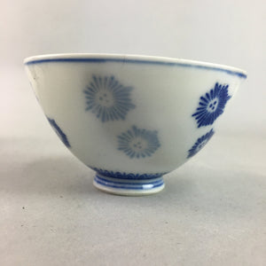 Japanese Porcelain Rice Bowl Vtg Chawan Blue White Floral Sometsuke PP214