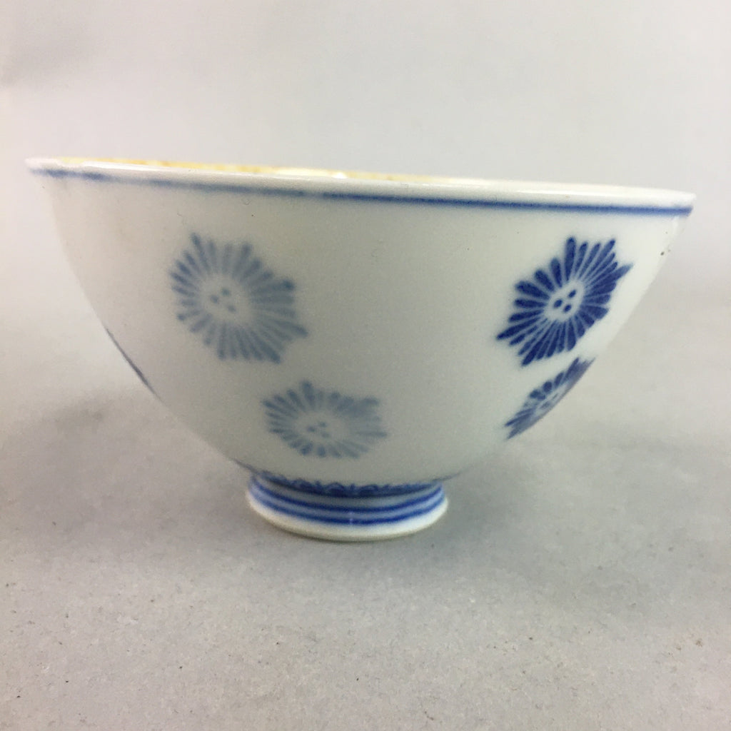 Japanese Porcelain Rice Bowl Vtg Chawan Blue White Floral Sometsuke PP214