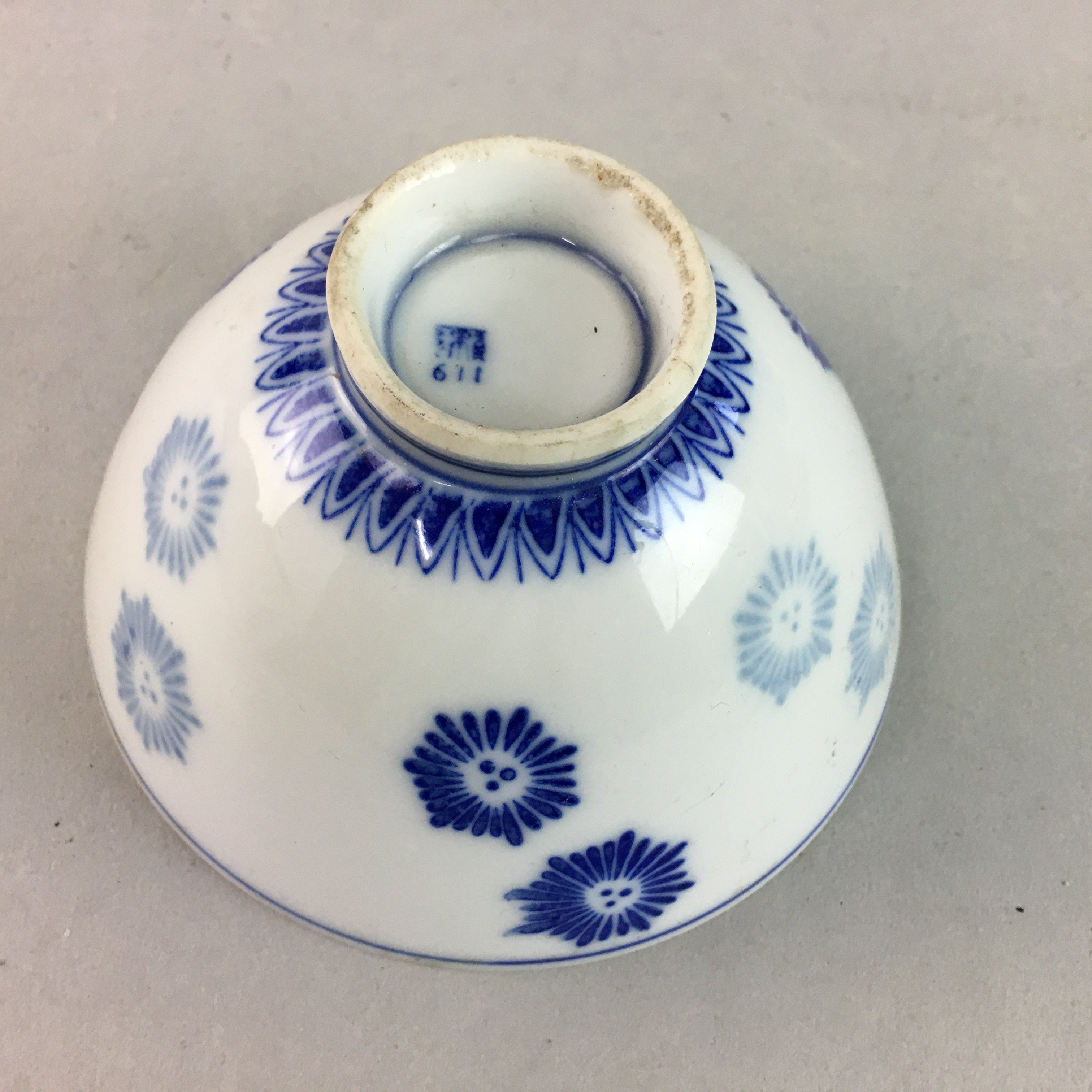 Japanese Porcelain Rice Bowl Vtg Chawan Blue White Floral Sometsuke PP215