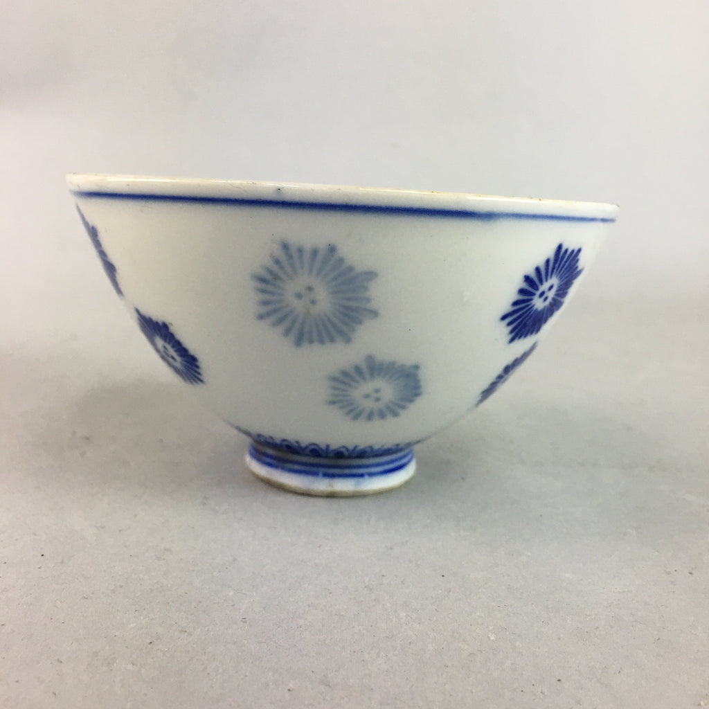 Japanese Porcelain Rice Bowl Vtg Chawan Blue White Floral Sometsuke PP215