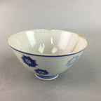 Japanese Porcelain Rice Bowl Vtg Chawan Blue White Floral Sometsuke PP216