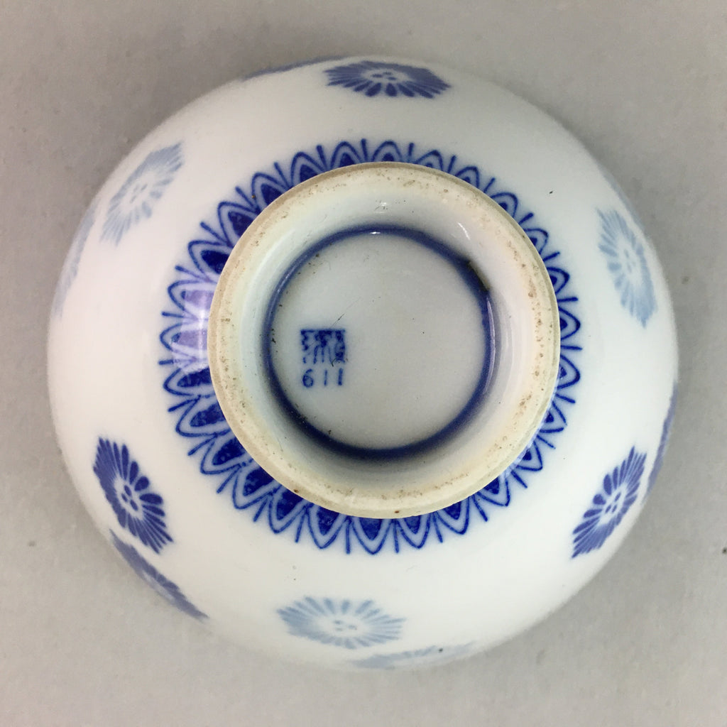 Japanese Porcelain Rice Bowl Vtg Chawan Blue White Floral Sometsuke PP216