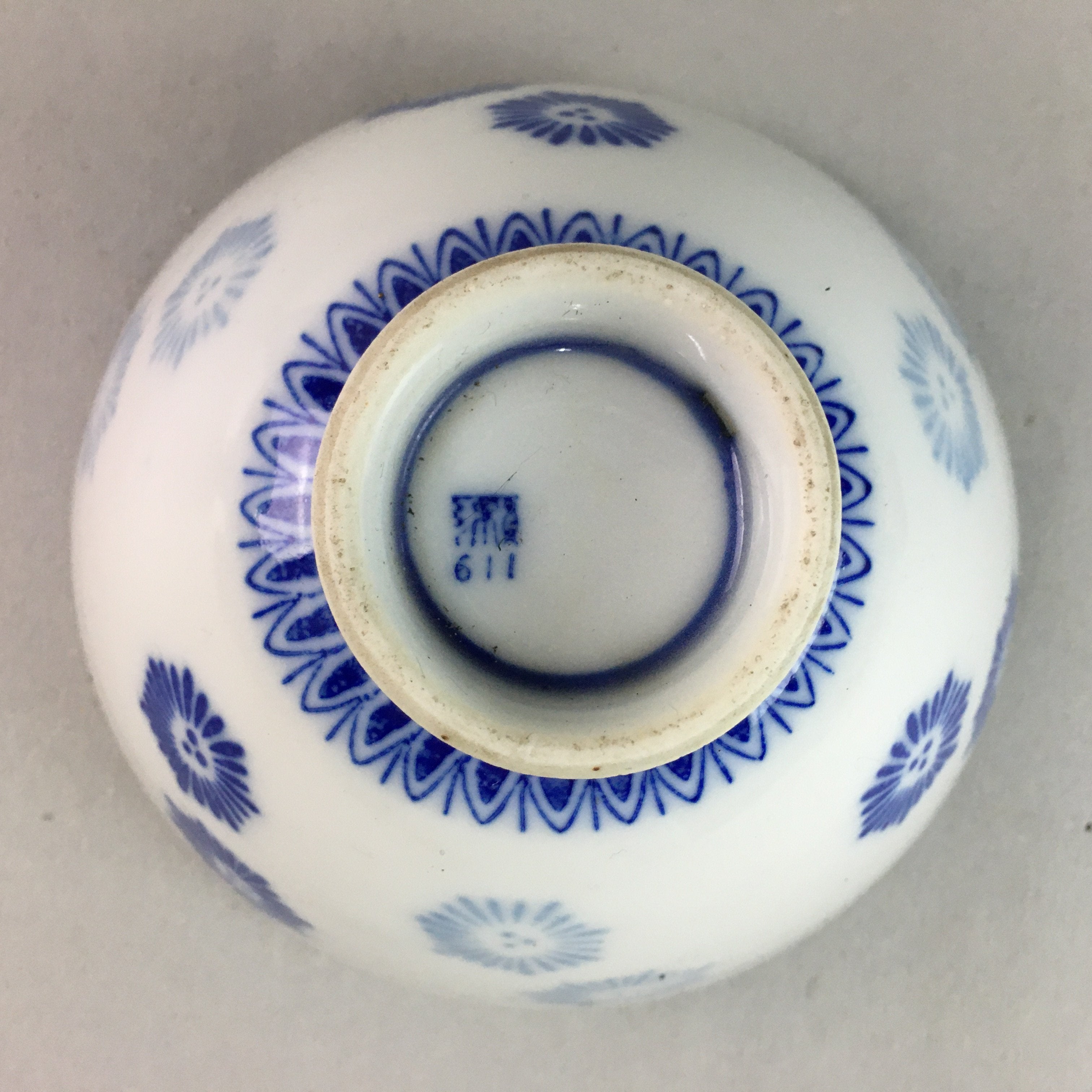Japanese Porcelain Rice Bowl Vtg Chawan Blue White Floral Sometsuke PP216