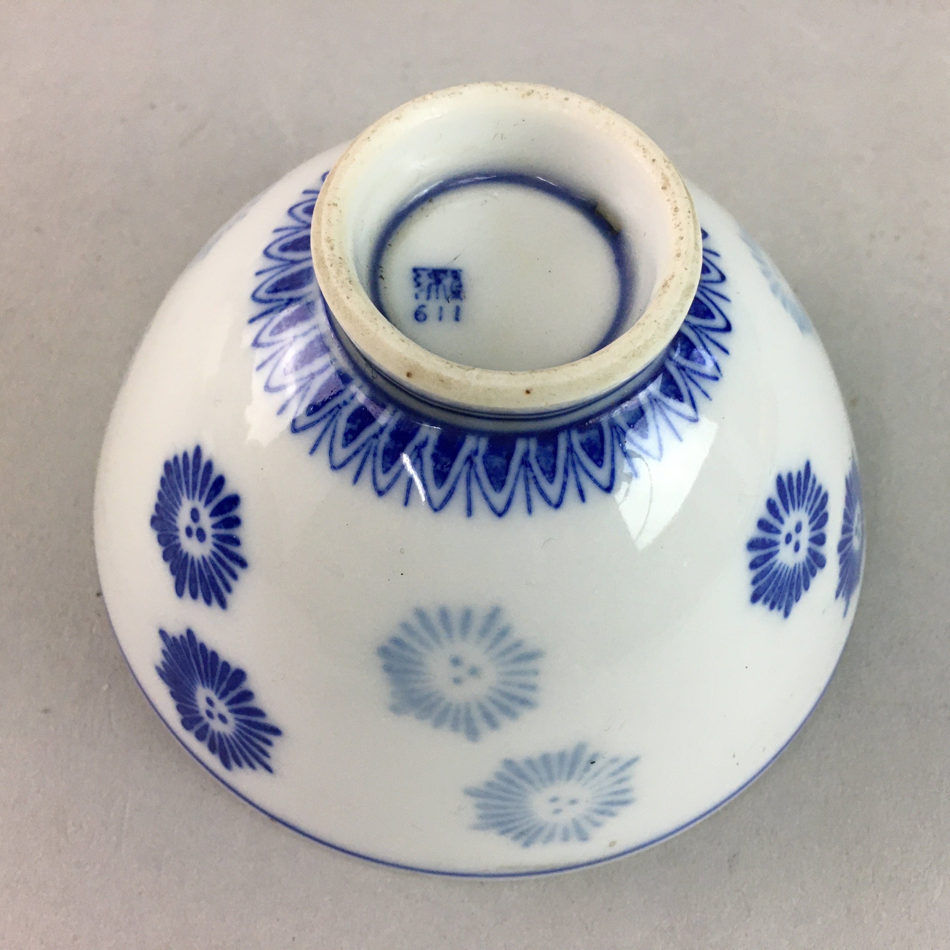 Japanese Porcelain Rice Bowl Vtg Chawan Blue White Floral Sometsuke PP216
