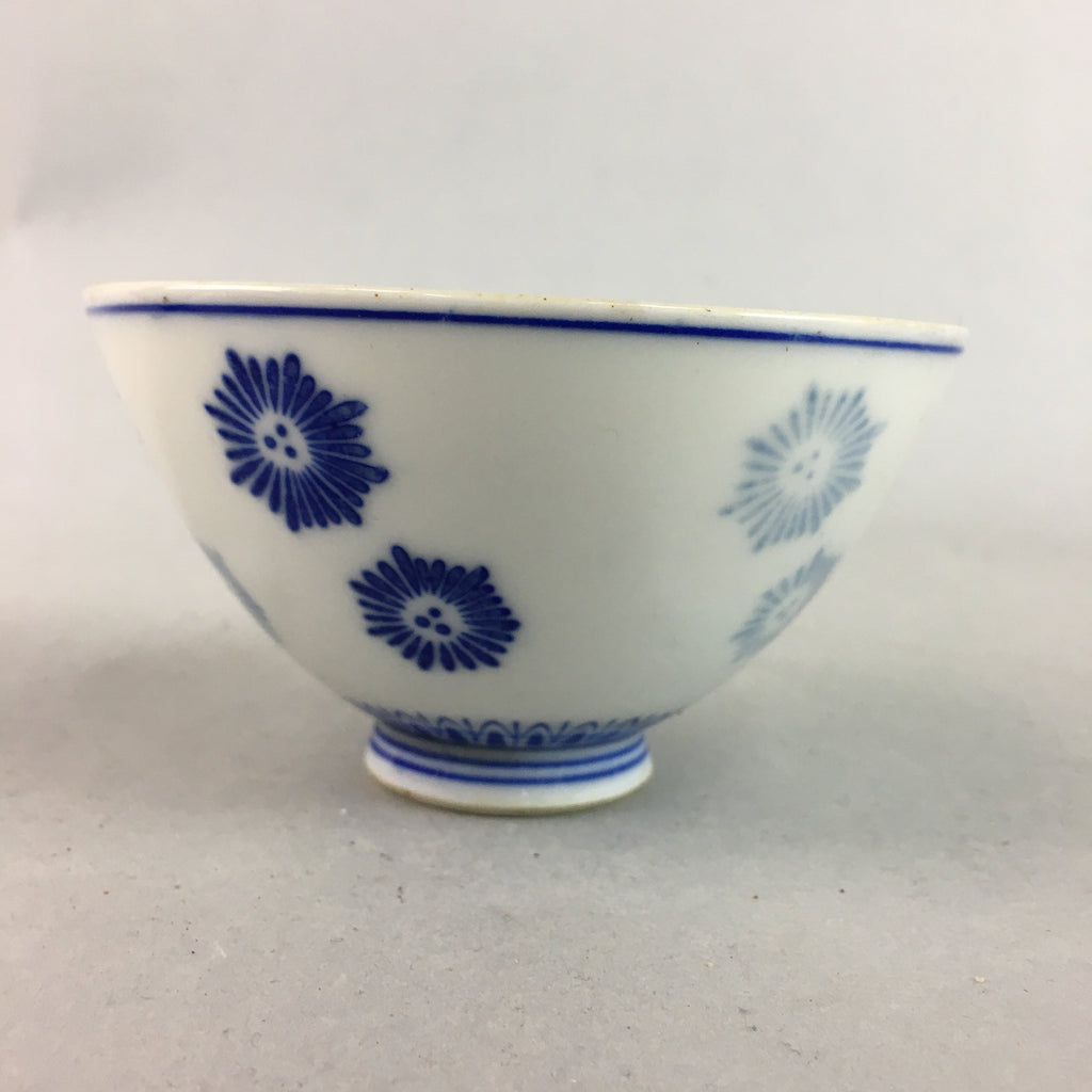 Japanese Porcelain Rice Bowl Vtg Chawan Blue White Floral Sometsuke PP216