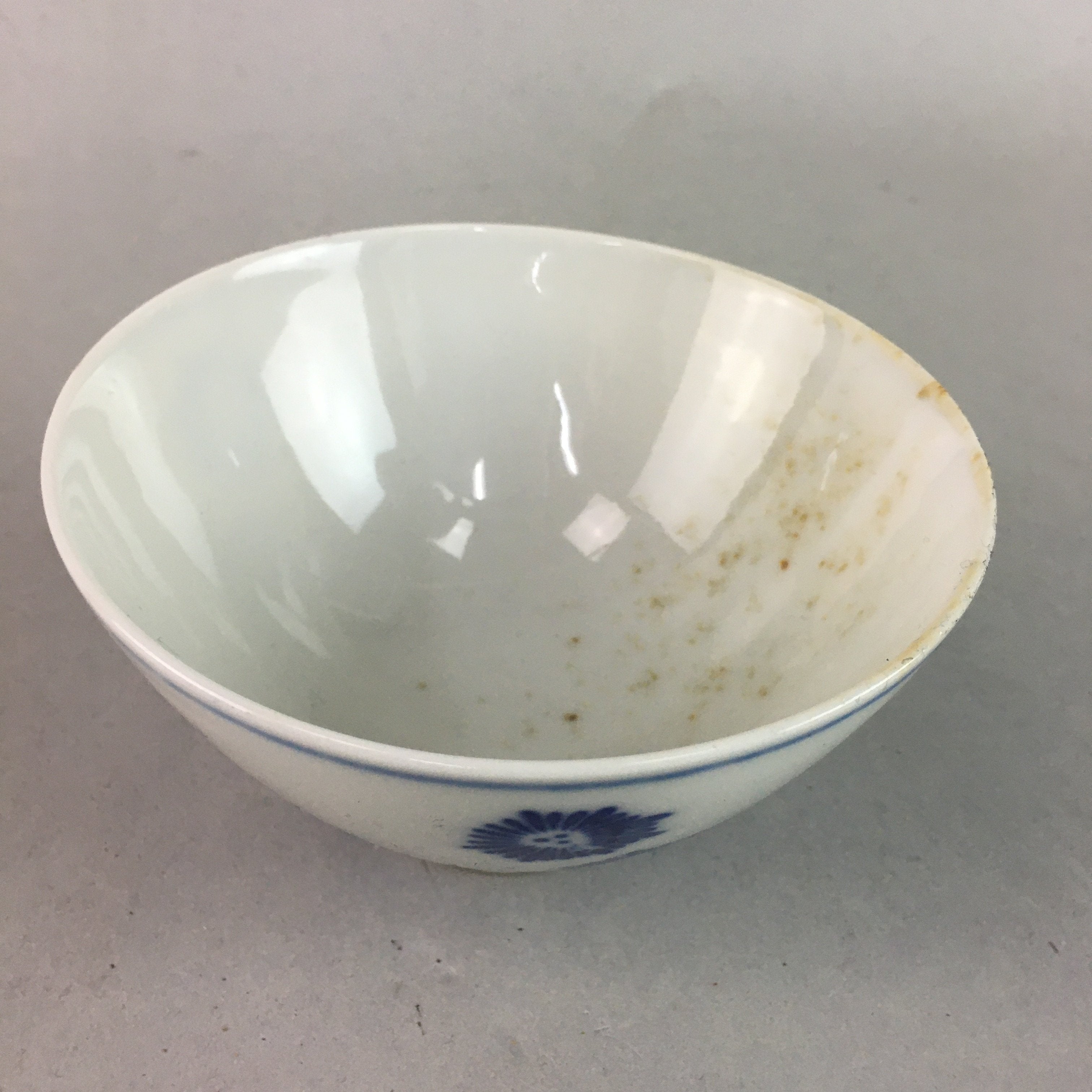 Japanese Porcelain Rice Bowl Vtg Chawan Blue White Floral Sometsuke PP217