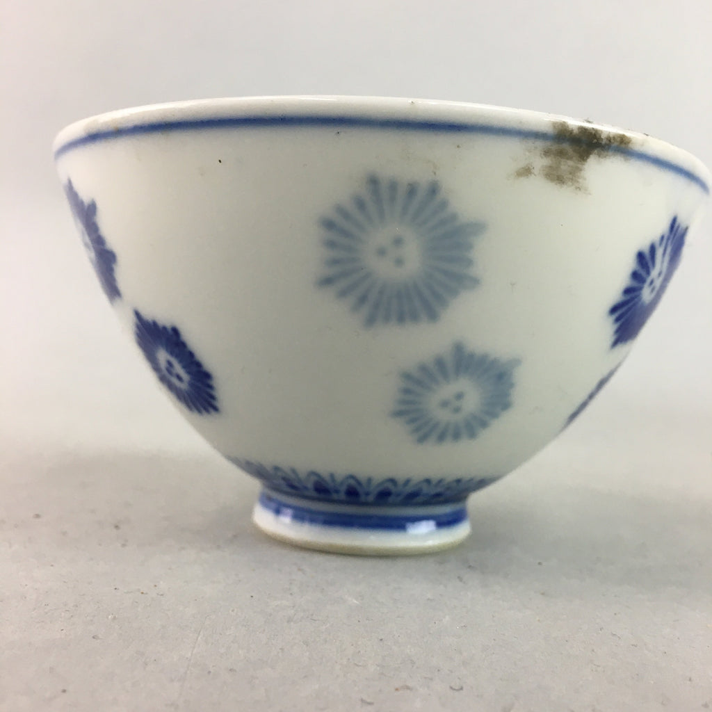 Japanese Porcelain Rice Bowl Vtg Chawan Blue White Floral Sometsuke PP217