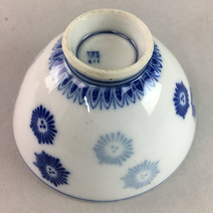 Japanese Porcelain Rice Bowl Vtg Chawan Blue White Floral Sometsuke PP217