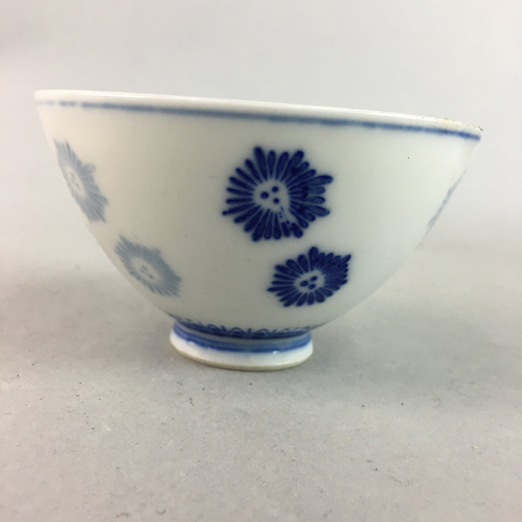 Japanese Porcelain Rice Bowl Vtg Chawan Blue White Floral Sometsuke PP217