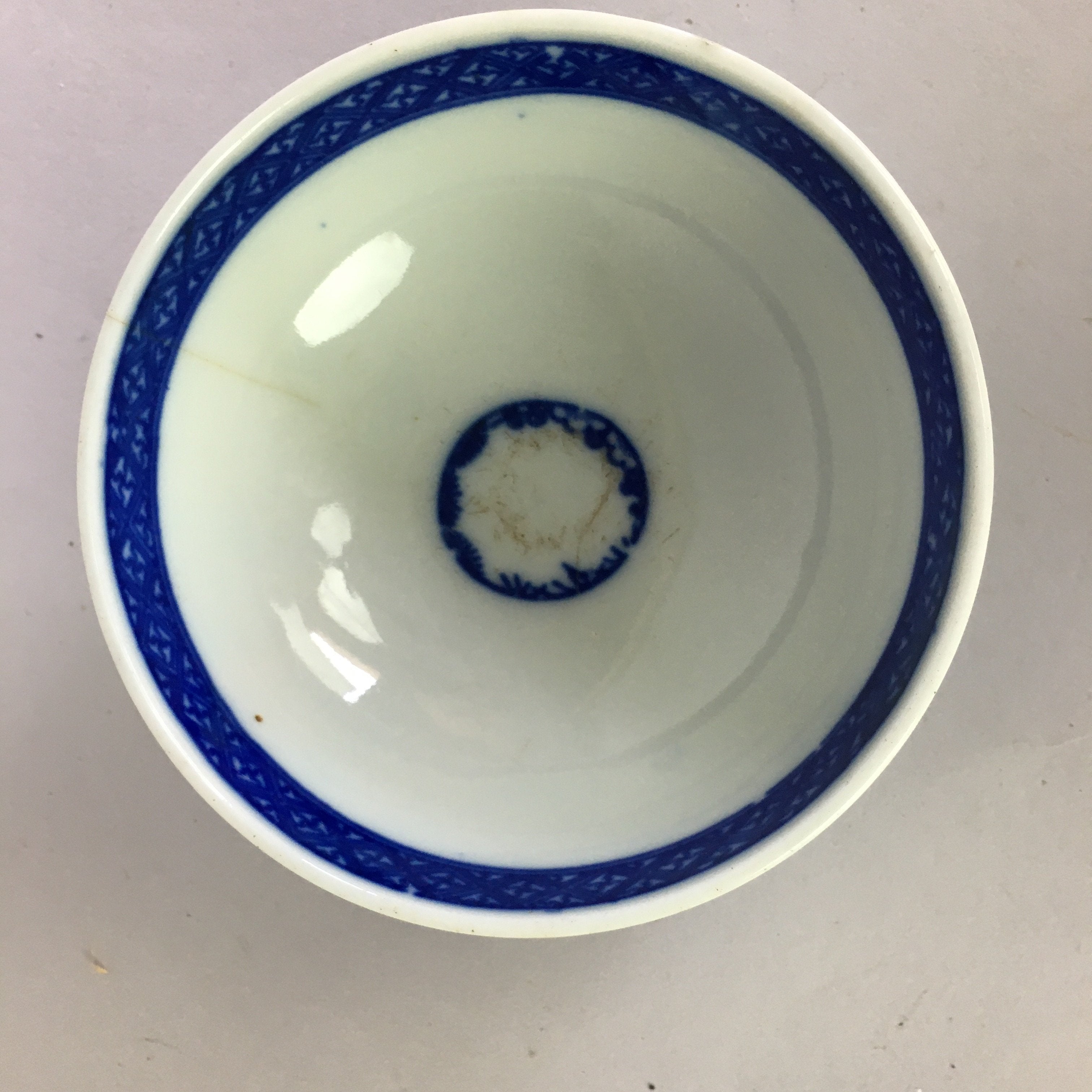 Japanese Porcelain Rice Bowl Vtg Chawan Blue White Flower Sometsuke PP471