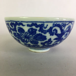 Japanese Porcelain Rice Bowl Vtg Chawan Blue White Flower Sometsuke PP474