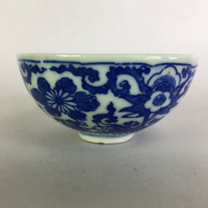 Japanese Porcelain Rice Bowl Vtg Chawan Blue White Flower Sometsuke PP474