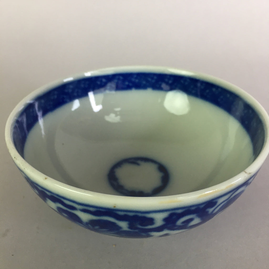 Japanese Porcelain Rice Bowl Vtg Chawan Blue White Flower Sometsuke PP475