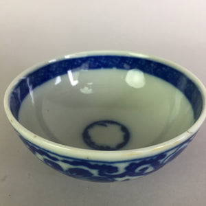 Japanese Porcelain Rice Bowl Vtg Chawan Blue White Flower Sometsuke PP475