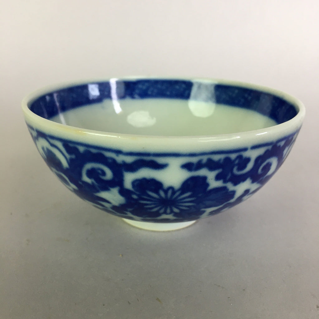 Japanese Porcelain Rice Bowl Vtg Chawan Blue White Flower Sometsuke PP475