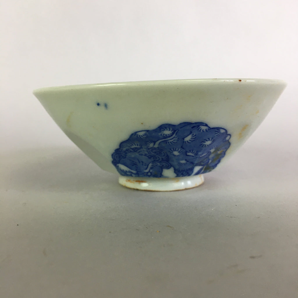 Japanese Porcelain Rice Bowl Vtg Chawan Blue White Flower Sometsuke PP481