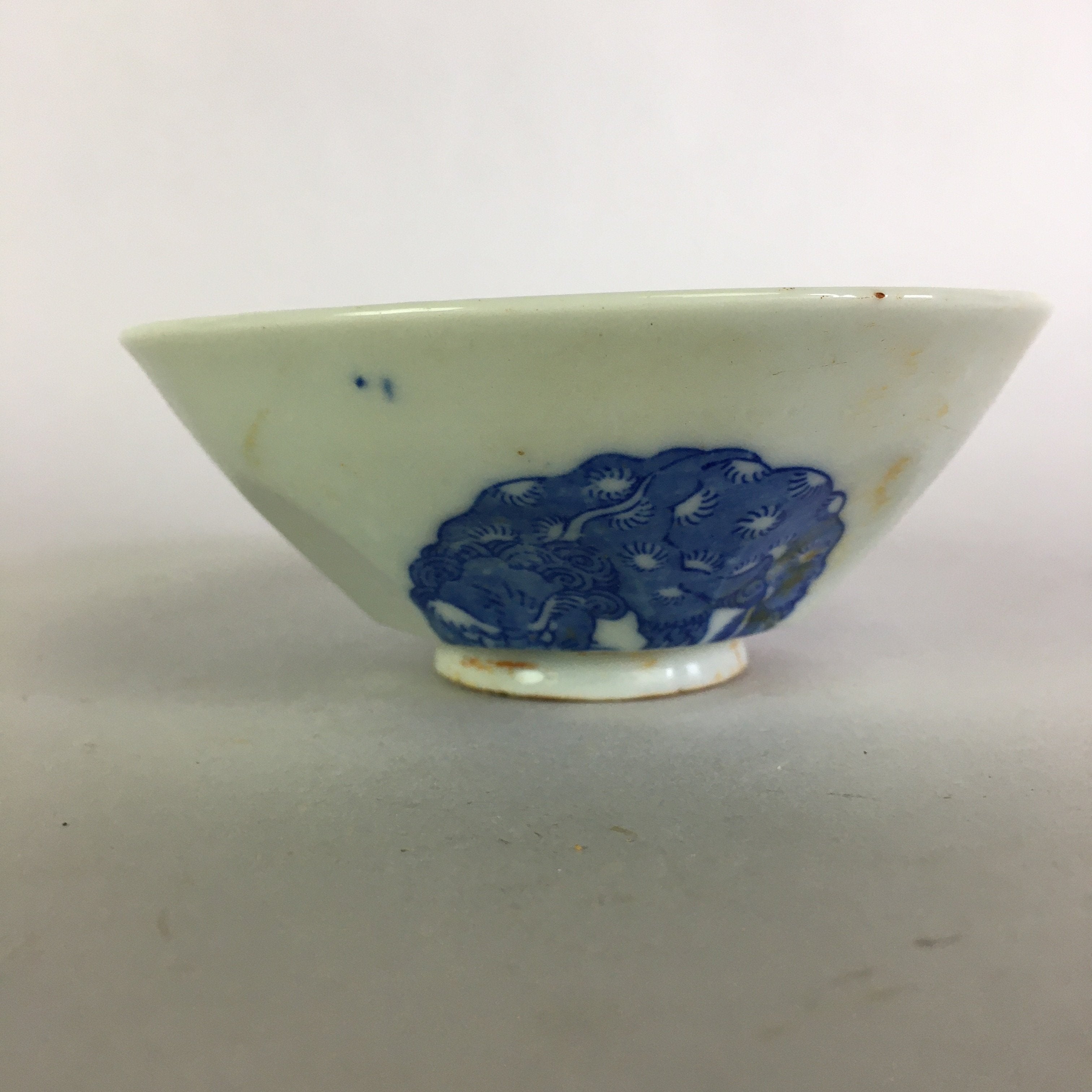 Japanese Porcelain Rice Bowl Vtg Chawan Blue White Flower Sometsuke PP481