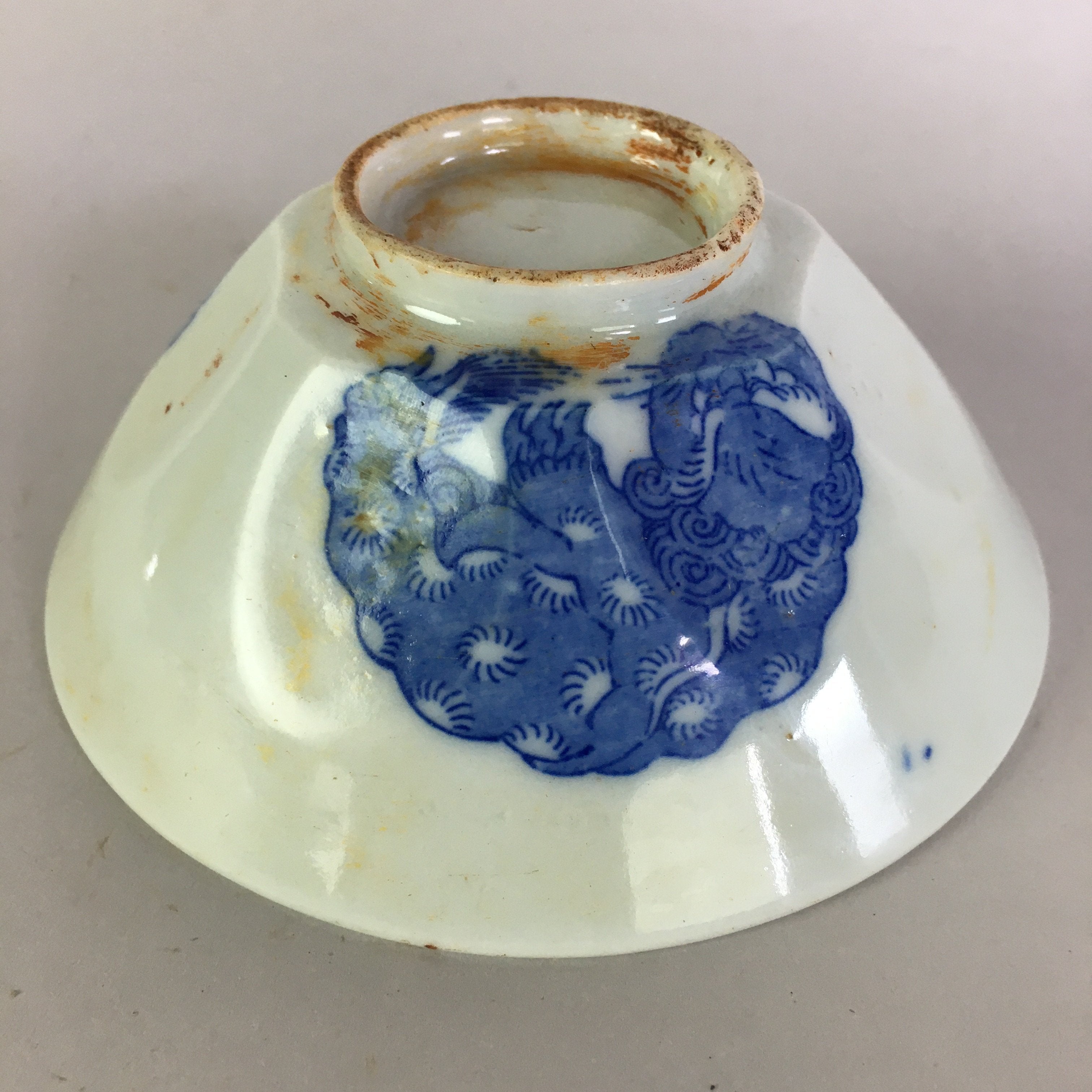 Japanese Porcelain Rice Bowl Vtg Chawan Blue White Flower Sometsuke PP481