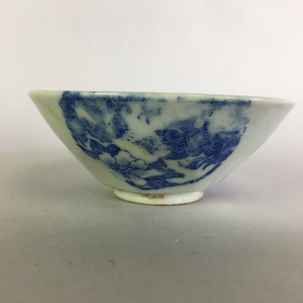 Japanese Porcelain Rice Bowl Vtg Chawan Blue White Flower Sometsuke PP481