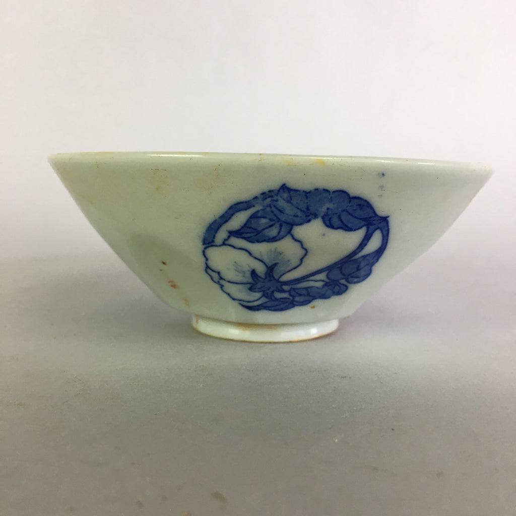 Japanese Porcelain Rice Bowl Vtg Chawan Blue White Flower Sometsuke PP481