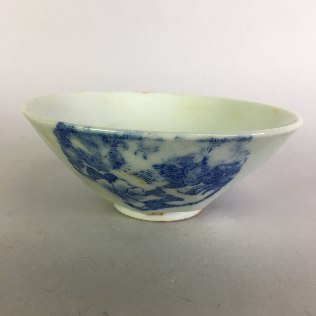 Japanese Porcelain Rice Bowl Vtg Chawan Blue White Flower Sometsuke PP481