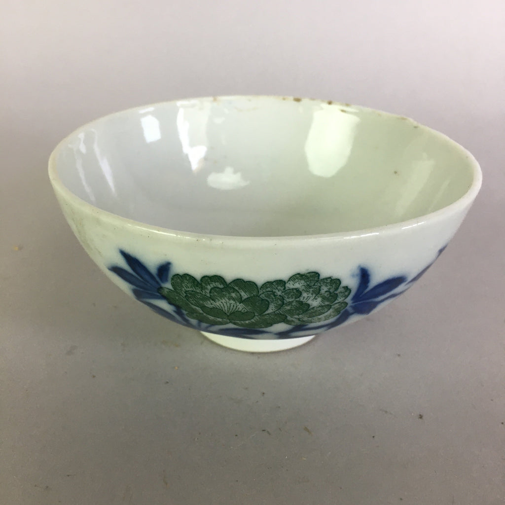 Japanese Porcelain Rice Bowl Vtg Chawan Blue White Green Sometsuke PP469