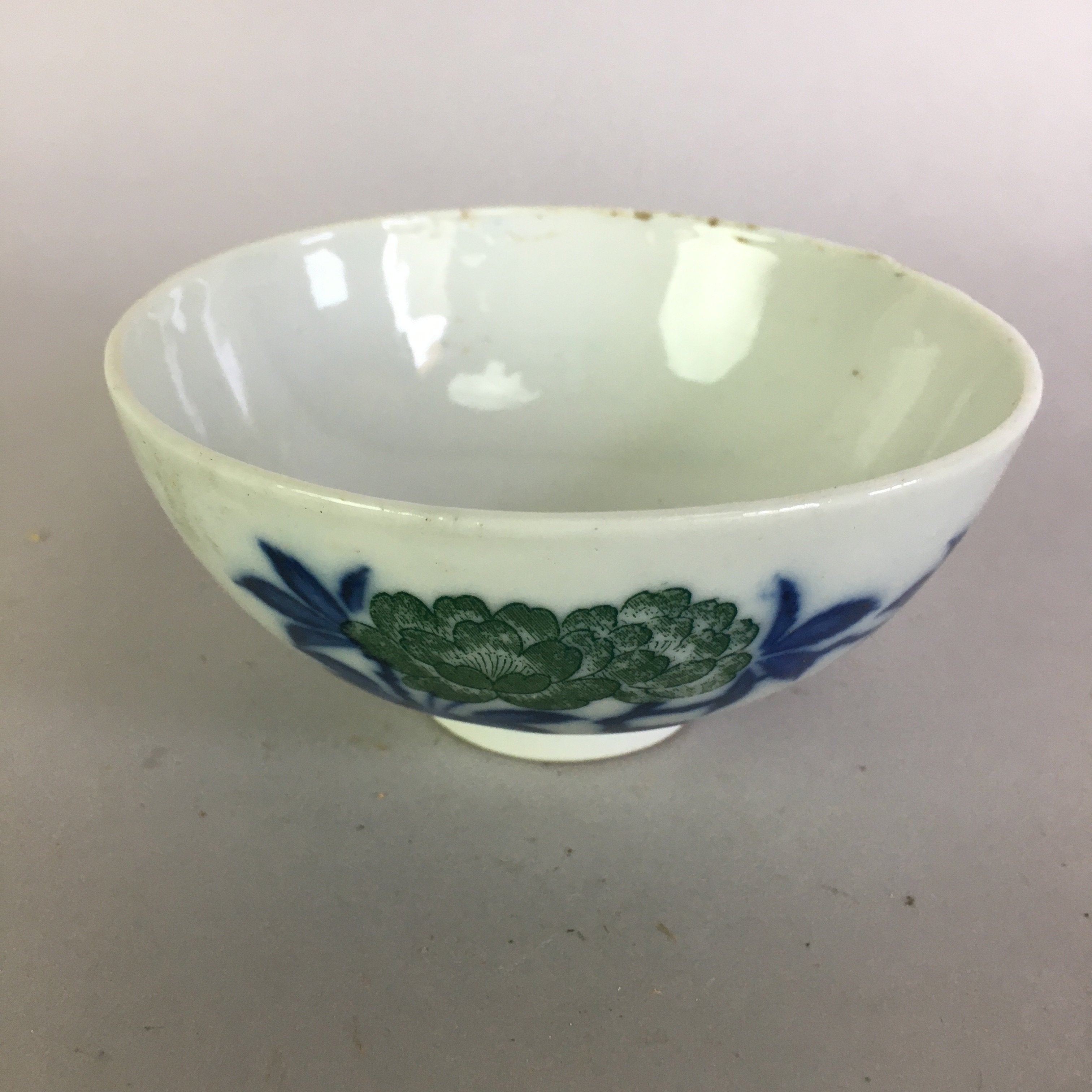 Japanese Porcelain Rice Bowl Vtg Chawan Blue White Green Sometsuke PP469